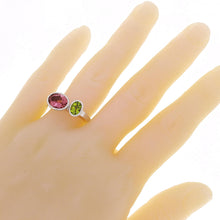 Load image into Gallery viewer, 14k White Gold 3ctw Pink Tourmaline &amp; Peridot Bezel Ring