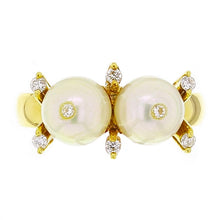 Load image into Gallery viewer, 18k Yellow Gold 0.13ctw Diamond &amp; 7mm White Cultured Pearl Ring