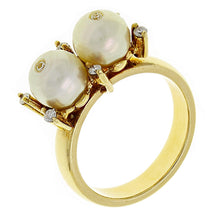 Load image into Gallery viewer, 18k Yellow Gold 0.13ctw Diamond &amp; 7mm White Cultured Pearl Ring