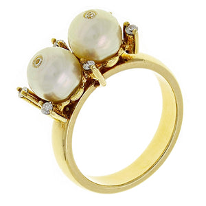 18k Yellow Gold 0.13ctw Diamond & 7mm White Cultured Pearl Ring