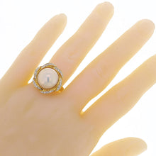 Load image into Gallery viewer, 14k Yellow Gold 1/4ctw Diamond &amp; 13mm Mabe Pearl Flower Ring