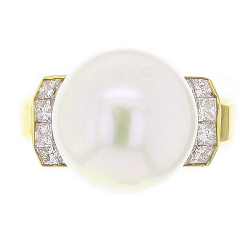 14k Yellow Gold 1.02ctw Diamond & 14mm White Cultured Pearl Raised Ring