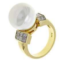 Load image into Gallery viewer, 14k Yellow Gold 1.02ctw Diamond &amp; 14mm White Cultured Pearl Raised Ring