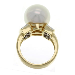 14k Yellow Gold 1.02ctw Diamond & 14mm White Cultured Pearl Raised Ring