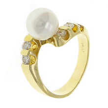 Load image into Gallery viewer, 14k Yellow Gold 0.40ctw Diamond &amp; 8.50mm White Cultured Pearl Bypass Ring