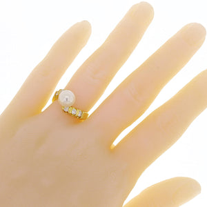 14k Yellow Gold 0.40ctw Diamond & 8.50mm White Cultured Pearl Bypass Ring
