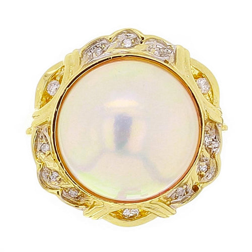 14k Yellow Gold 0.17ctw Diamond & 14mm Mabe Pearl Cocktail Ring