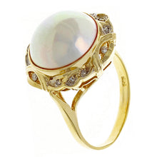 Load image into Gallery viewer, 14k Yellow Gold 0.17ctw Diamond &amp; 14mm Mabe Pearl Cocktail Ring