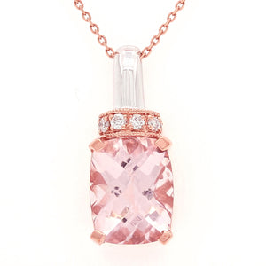 14k Rose & White Gold Rectangle Cushion-Cut Morganite & Diamond Slider Pendant Necklace (0.08 Cttw, H-I Color, I1-I2), 18"