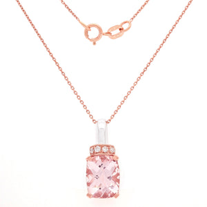 14k Rose & White Gold Rectangle Cushion-Cut Morganite & Diamond Slider Pendant Necklace (0.08 Cttw, H-I Color, I1-I2), 18"