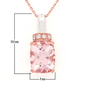 14k Rose & White Gold Rectangle Cushion-Cut Morganite & Diamond Slider Pendant Necklace (0.08 Cttw, H-I Color, I1-I2), 18"