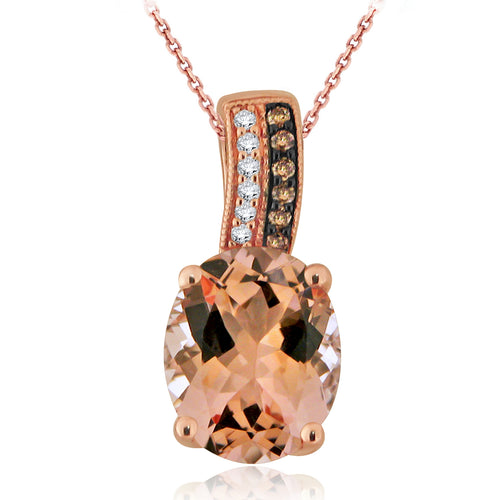14k Rose Gold Oval Morganite & Diamond Slider Pendant Necklace (0.06 Cttw, H-I Color, I1-I2), 18