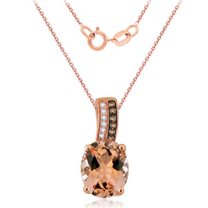 14k Rose Gold Oval Morganite & Diamond Slider Pendant Necklace (0.06 Cttw, H-I Color, I1-I2), 18"