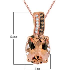 14k Rose Gold Oval Morganite & Diamond Slider Pendant Necklace (0.06 Cttw, H-I Color, I1-I2), 18"