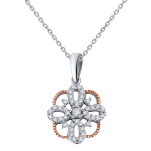 14k Rose & White Gold 1/5 Cttw Diamond Quatrefoil Looped Cross Pendant Necklace (H-I Color, I1-I2), 18"