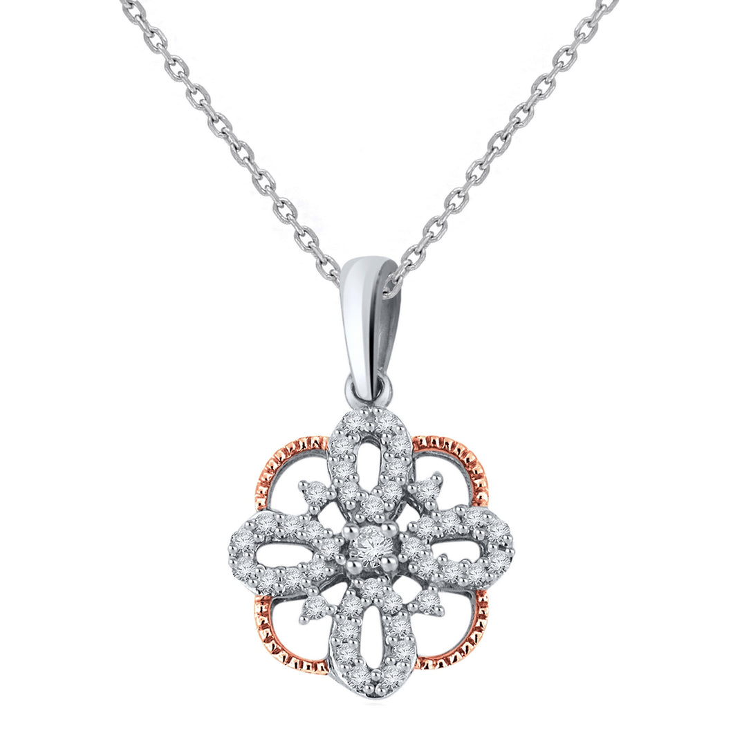 14k Rose & White Gold 1/5 Cttw Diamond Quatrefoil Looped Cross Pendant Necklace (H-I Color, I1-I2), 18