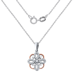14k Rose & White Gold 1/5 Cttw Diamond Quatrefoil Looped Cross Pendant Necklace (H-I Color, I1-I2), 18"
