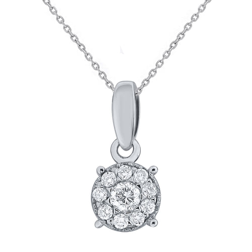 14k White Gold 1/8 Cttw Diamond Circle Wheel Halo Charm Pendant Necklace (H-I Color, I1-I2), 18
