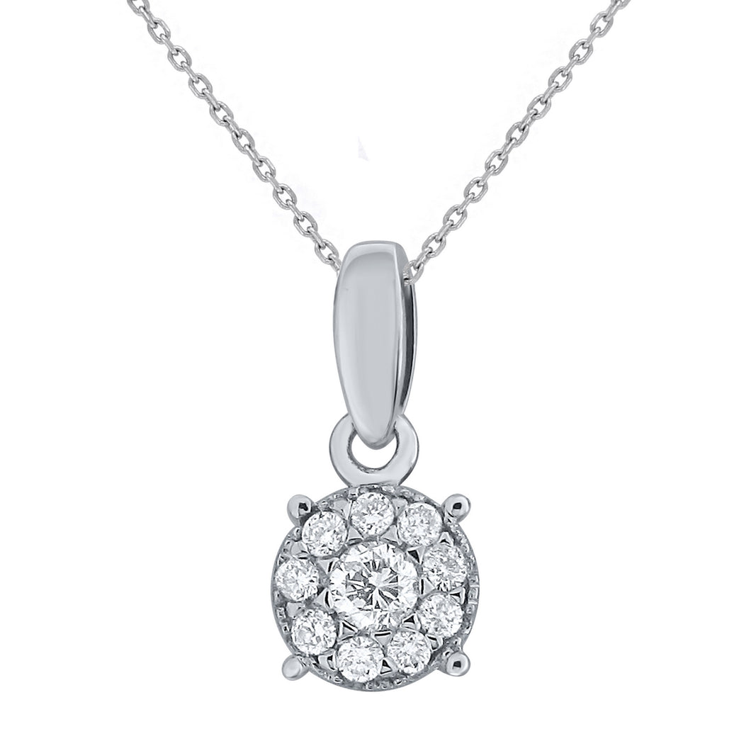 14k White Gold 1/8 Cttw Diamond Circle Wheel Halo Charm Pendant Necklace (H-I Color, I1-I2), 18