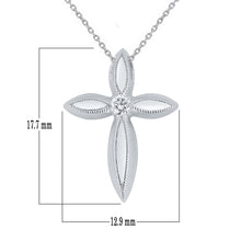 Load image into Gallery viewer, 10k White Gold 1/20 Cttw Diamond-Center Tapered Petal Cross Slider Pendant Necklace (H-I Color, I1-I2), 18&quot;