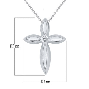 10k White Gold 1/20 Cttw Diamond-Center Tapered Petal Cross Slider Pendant Necklace (H-I Color, I1-I2), 18"