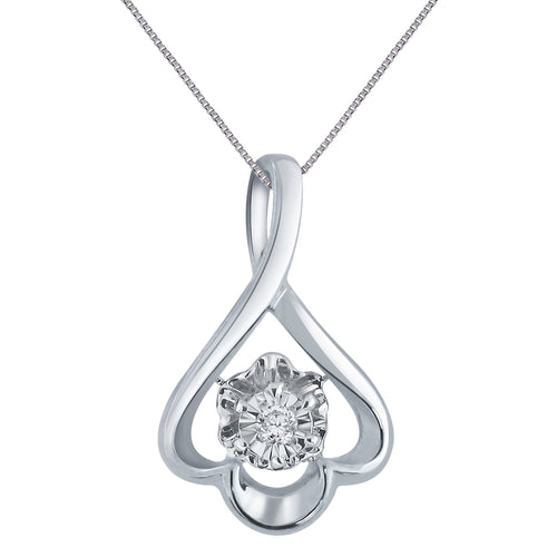 10k White Gold & Diamond Three-Petal Scalloped Loop Slider Pendant Necklace (0.03 Cttw, H-I Color, I1-I2), 18