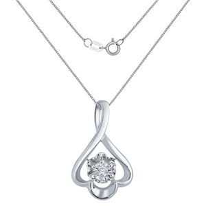 10k White Gold & Diamond Three-Petal Scalloped Loop Slider Pendant Necklace (0.03 Cttw, H-I Color, I1-I2), 18"