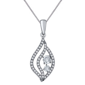 14k White Gold & 1/2 Cttw Diamond Accented Leaf-Shaped Pendant Necklace (H-I Color, I1-I2), 18"