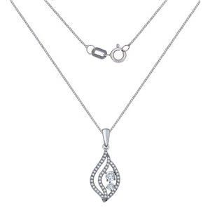 14k White Gold & 1/2 Cttw Diamond Accented Leaf-Shaped Pendant Necklace (H-I Color, I1-I2), 18"