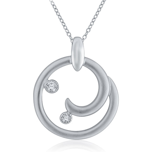 10k White Gold Diamond-Accented Scrolled Open Circle Pendant Necklace (0.08 Cttw, H-I Color, I2-I3), 18