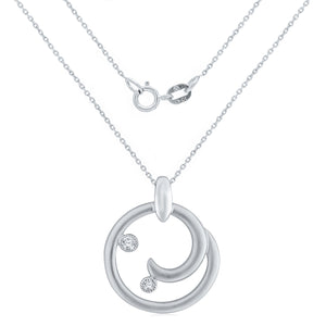 10k White Gold Diamond-Accented Scrolled Open Circle Pendant Necklace (0.08 Cttw, H-I Color, I2-I3), 18"