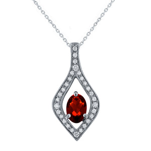 10k White Gold Oval Rhodolite Garnet and 1/20 Cttw Diamond-Accented Open Leaf Slider Pendant Necklace (H-I Color, I1-I2), 18"