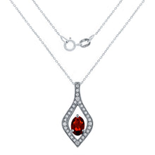 Load image into Gallery viewer, 10k White Gold Oval Rhodolite Garnet and 1/20 Cttw Diamond-Accented Open Leaf Slider Pendant Necklace (H-I Color, I1-I2), 18&quot;