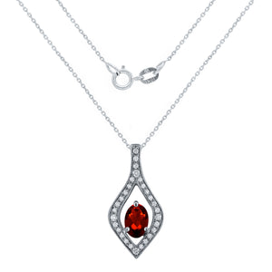 10k White Gold Oval Rhodolite Garnet and 1/20 Cttw Diamond-Accented Open Leaf Slider Pendant Necklace (H-I Color, I1-I2), 18"