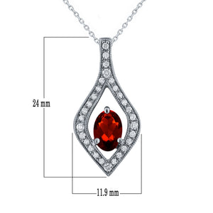 10k White Gold Oval Rhodolite Garnet and 1/20 Cttw Diamond-Accented Open Leaf Slider Pendant Necklace (H-I Color, I1-I2), 18"
