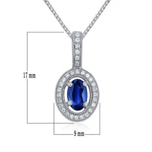 Load image into Gallery viewer, 14k White Gold Oval Ruby, Emerald or Sapphire Gemstone Pendant with Diamond-Accented Halo on 18&quot; Chain (0.08 Cttw, H-I Color, I1-I2), Multiple Gemstone Options