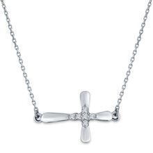 Load image into Gallery viewer, 14k White Gold &amp; Diamond Sideways Cross Necklace, 18&quot; (0.08 Cttw, H-I Color, I1-I2)