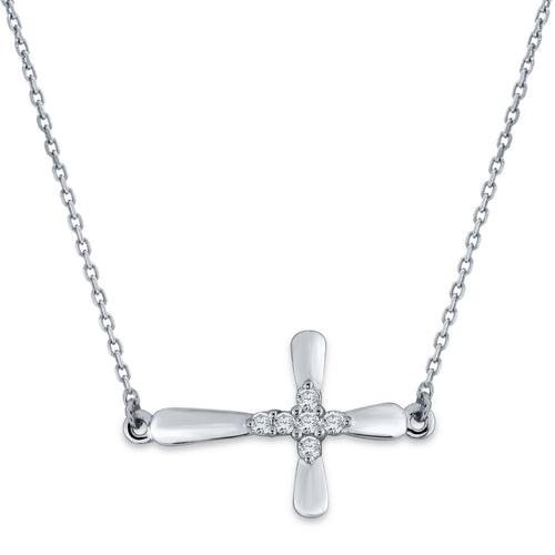 14k White Gold & Diamond Sideways Cross Necklace, 18