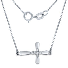 Load image into Gallery viewer, 14k White Gold &amp; Diamond Sideways Cross Necklace, 18&quot; (0.08 Cttw, H-I Color, I1-I2)