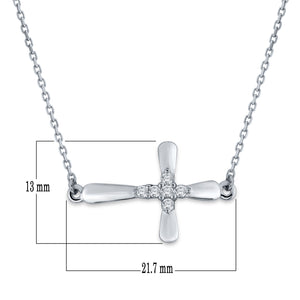 14k White Gold & Diamond Sideways Cross Necklace, 18" (0.08 Cttw, H-I Color, I1-I2)