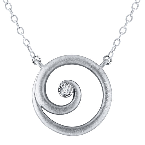 10k White Gold & Diamond Open Spiral Circle Pendant Necklace, 18