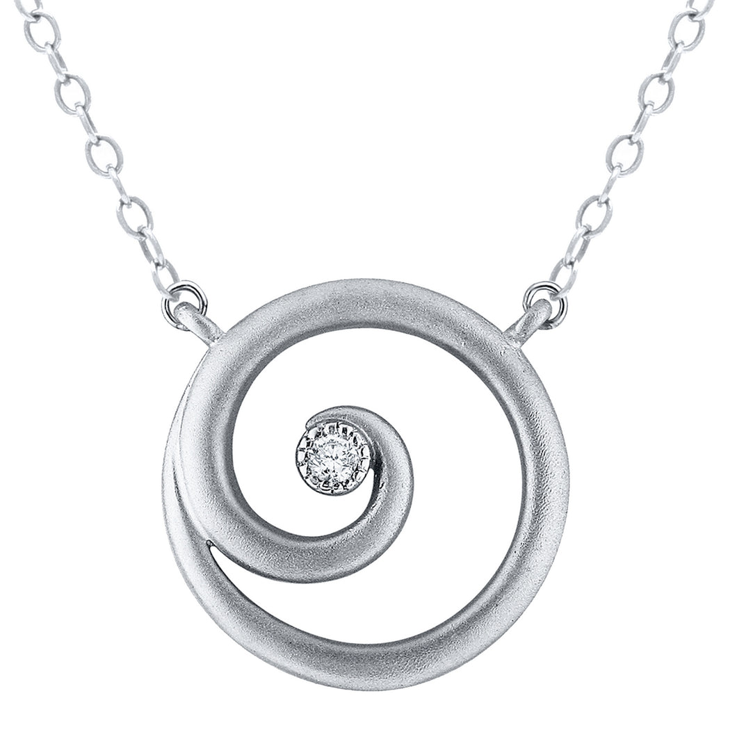 10k White Gold & Diamond Open Spiral Circle Pendant Necklace, 18
