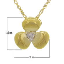 Load image into Gallery viewer, 10k Yellow, White or Rose Gold &amp; 1/20 Ct Diamond Three-Petaled Flower Hidden Bail Pendant Necklace, 18&quot; (H-I Color, I1-I2)