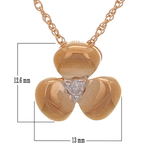10k Yellow, White or Rose Gold & 1/20 Ct Diamond Three-Petaled Flower Hidden Bail Pendant Necklace, 18