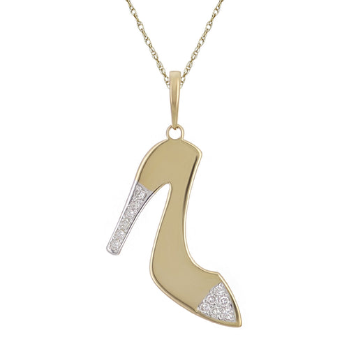 10k Yellow Gold Diamond-Studded Stiletto Shoe Shaped Pendant Necklace (0.03 cttw, I-J Color, I1-I2 Clarity), 18