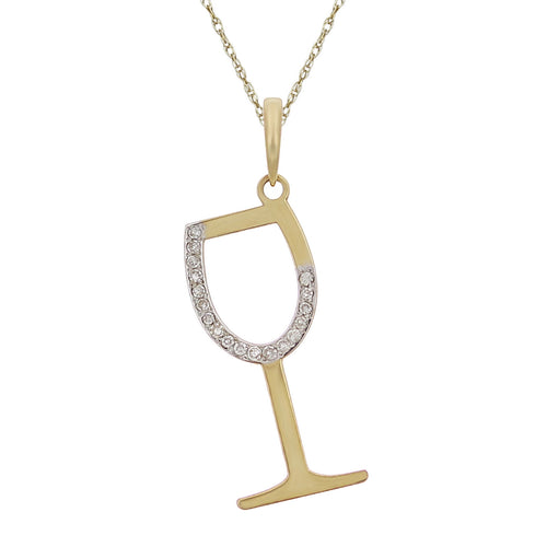 10k Yellow Gold Diamond-Studded Wine Glass Shaped Pendant Necklace (0.03 cttw, I-J Color, I1-I2 Clarity), 18