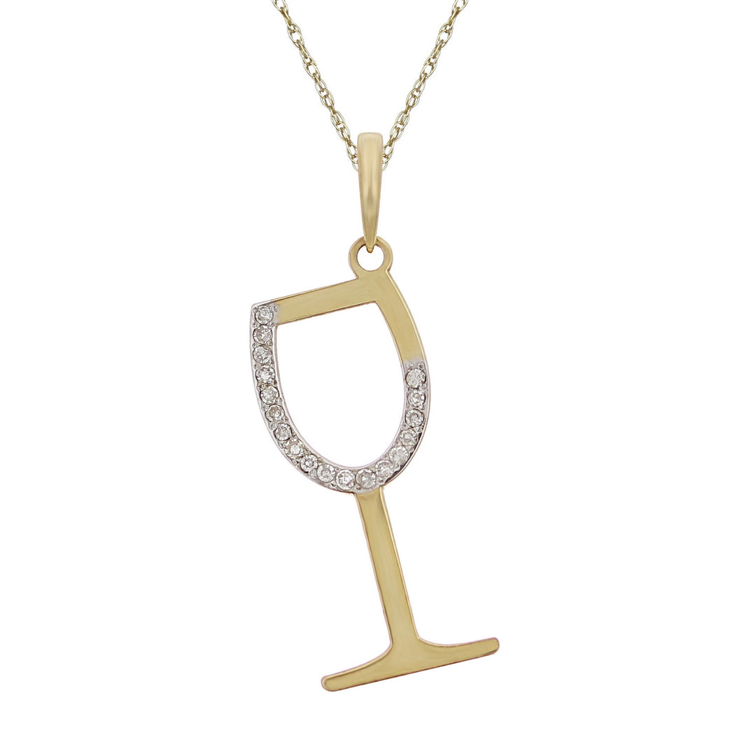 10k Yellow Gold Diamond-Studded Wine Glass Shaped Pendant Necklace (0.03 cttw, I-J Color, I1-I2 Clarity), 18