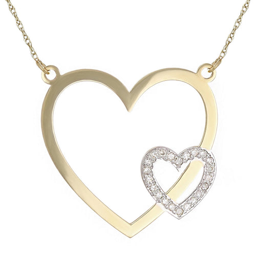 10k Yellow Gold Diamond-Studded Double Heart Shaped Pendant Necklace (0.03 cttw, I-J Color, I1-I2 Clarity), 18