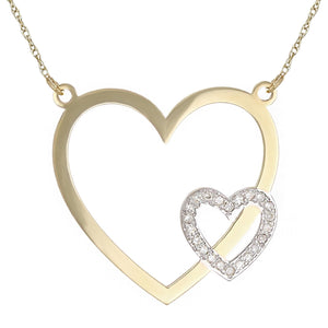 10k Yellow Gold Diamond-Studded Double Heart Shaped Pendant Necklace (0.03 cttw, I-J Color, I1-I2 Clarity), 18"