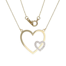 Load image into Gallery viewer, 10k Yellow Gold Diamond-Studded Double Heart Shaped Pendant Necklace (0.03 cttw, I-J Color, I1-I2 Clarity), 18&quot;